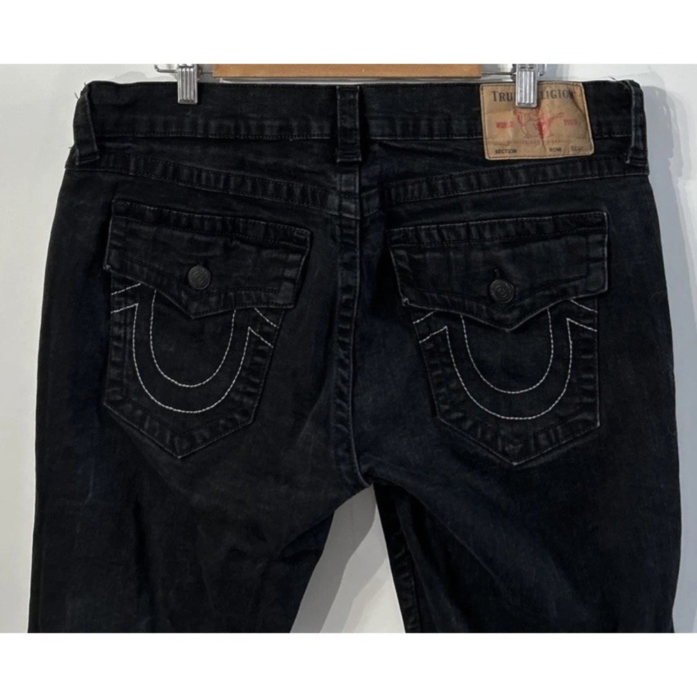 Mens True Religion Rocco Flap Relaxed Skinny Black Stretch Jeans Size 36